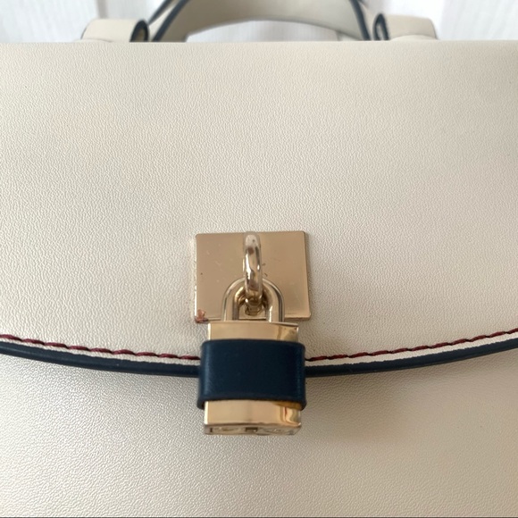 Zara · Cream Navy Gold Handbag Crossbody Burgundy Lining - Zara Basic Collection - Picture 8 of 16